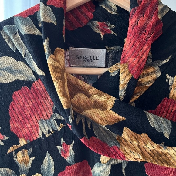 Vintage Floral Wrap Cowl Neck Semi-Sheer Sweater- Cropped Length - Picture 7 of 8